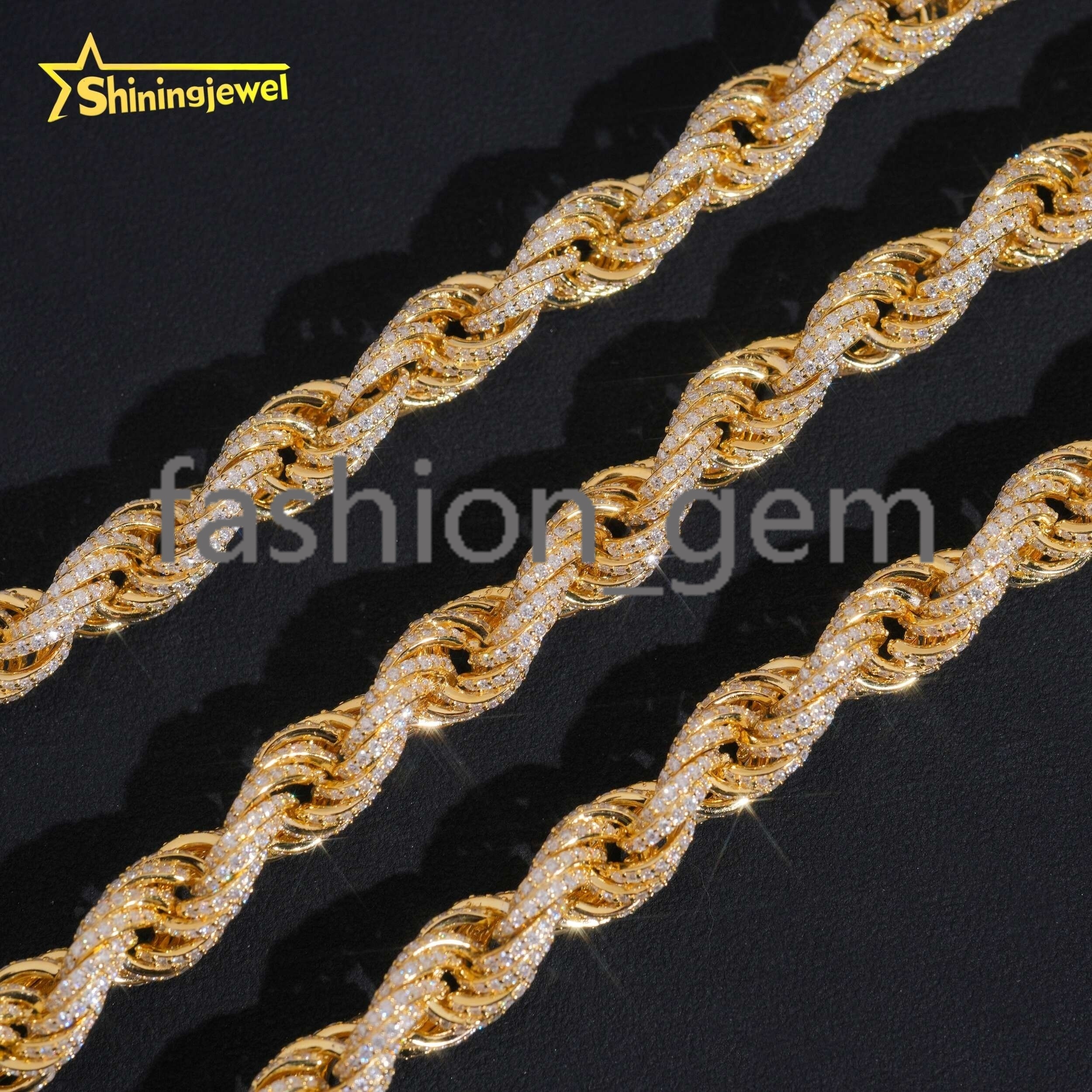 Pass Diamond Tester Hip Hop 10mm 925 Silver Gold Plated Fully Iced Out VVS Moissanite Rope Chain