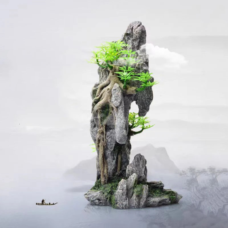 Resin Aquarium Rockery Mountain Decoration Artificial View Rock Cave Stone Tree Fish Tank Ornament Pet Supplies Home Decor 250613