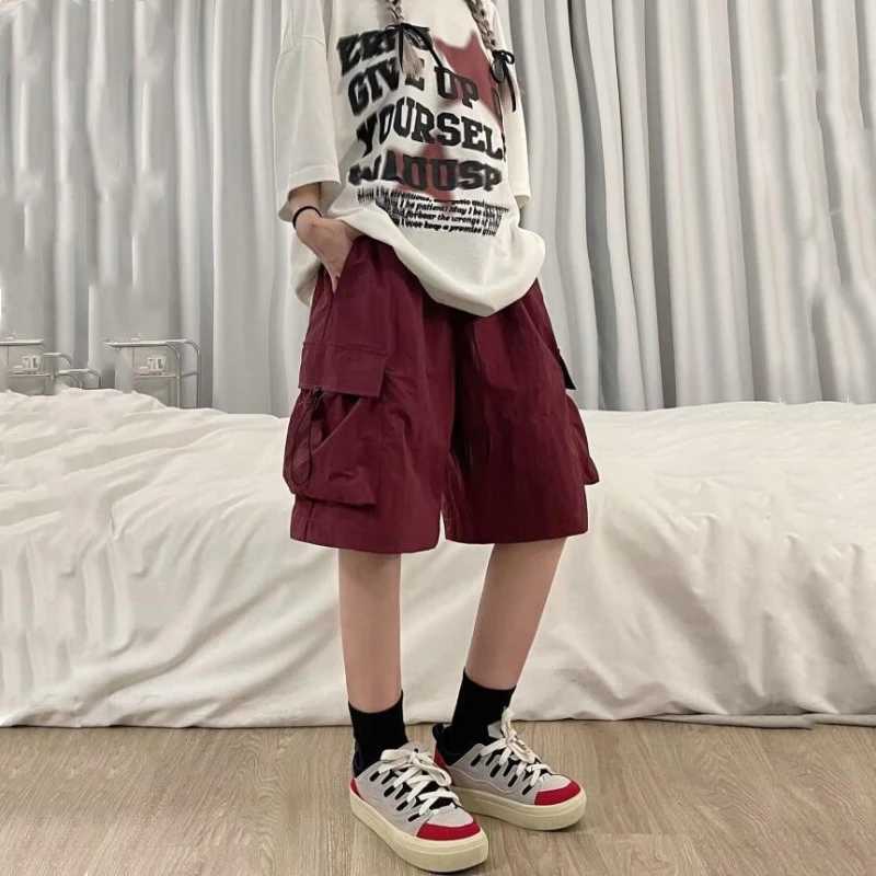 Mens Fashion New Elastic Waist Pocket Ice Silk Sports Casual Loose Five-part ShortsXJ250618