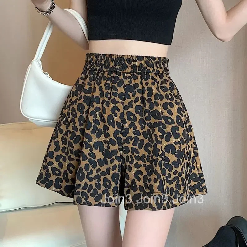 Elastic Waist Wide Shorts for Women High Leopard Woman Short Pants Design Elasticty Kpop Elegant Comfy Hot Fashion Clothing 2025