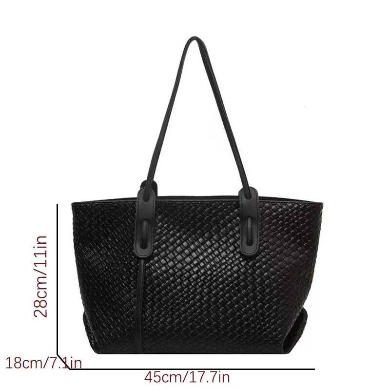 Retro Fashion Classic Solid Color Pu Woven Diamond Grid Designer Bag High Leather Double Handle Single Shoulder Large Capacity Portable Tote Bag