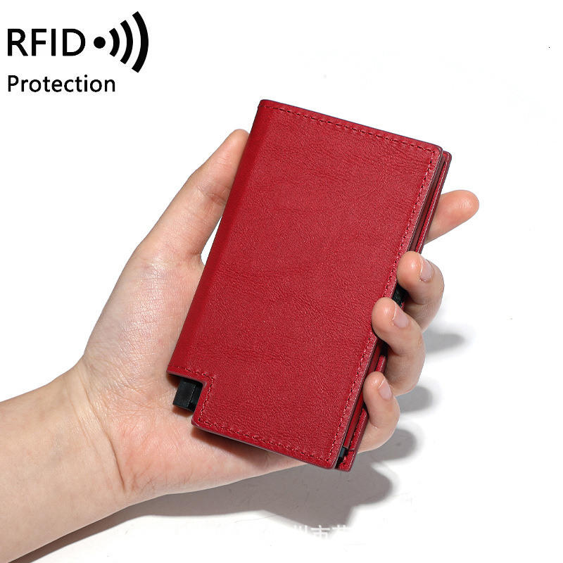 Free Shipping RFID Luxury Designer Anti-theft Multi-function Card Holder Automatic Bottom Push Card Ejection Anti-magnetic Wallet PU Leather Wallet