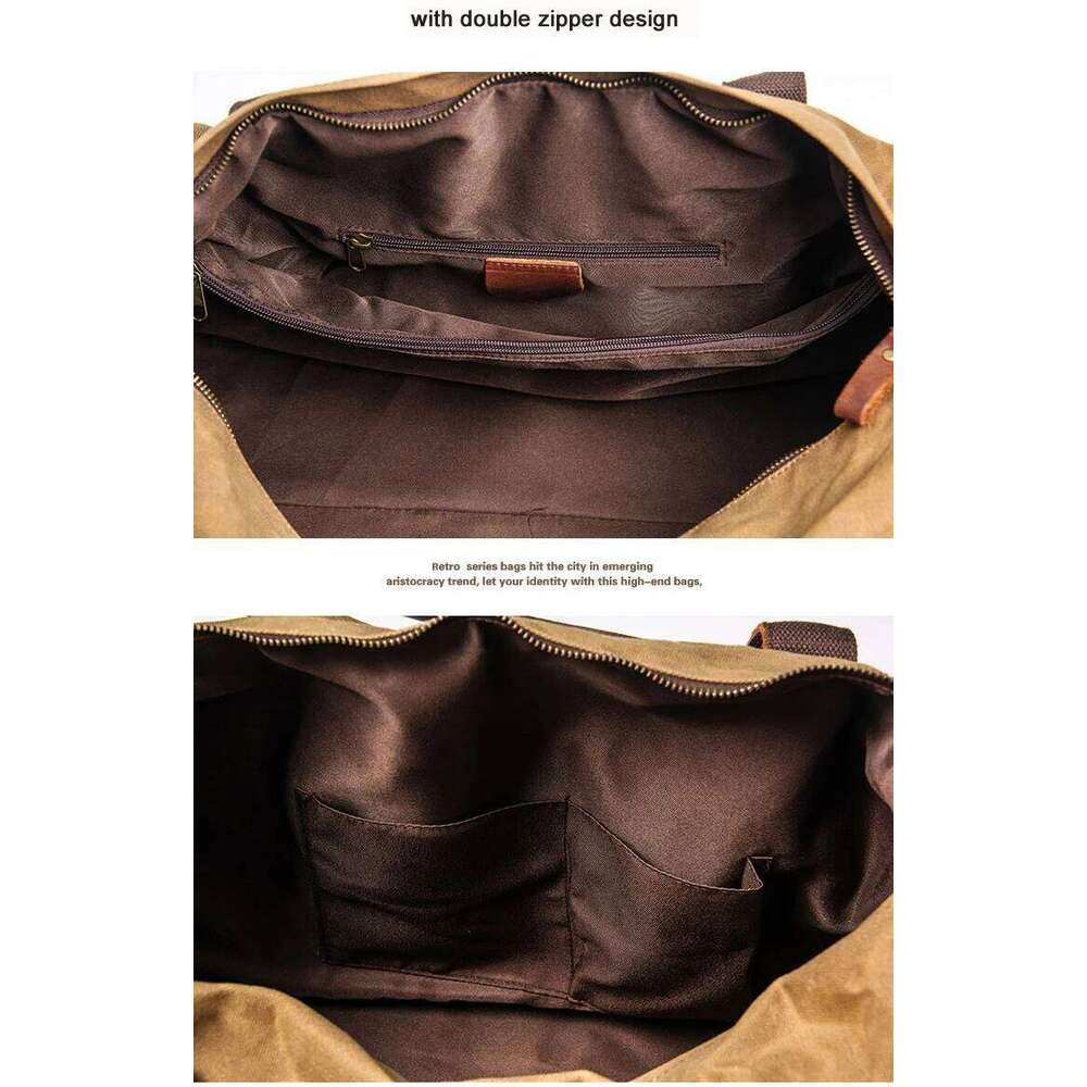 Vintage Waxed Canvas Lage Genuine Leather Men Travel Large Duffel Bags Weekend Bag Of Trip Overnight Carry On