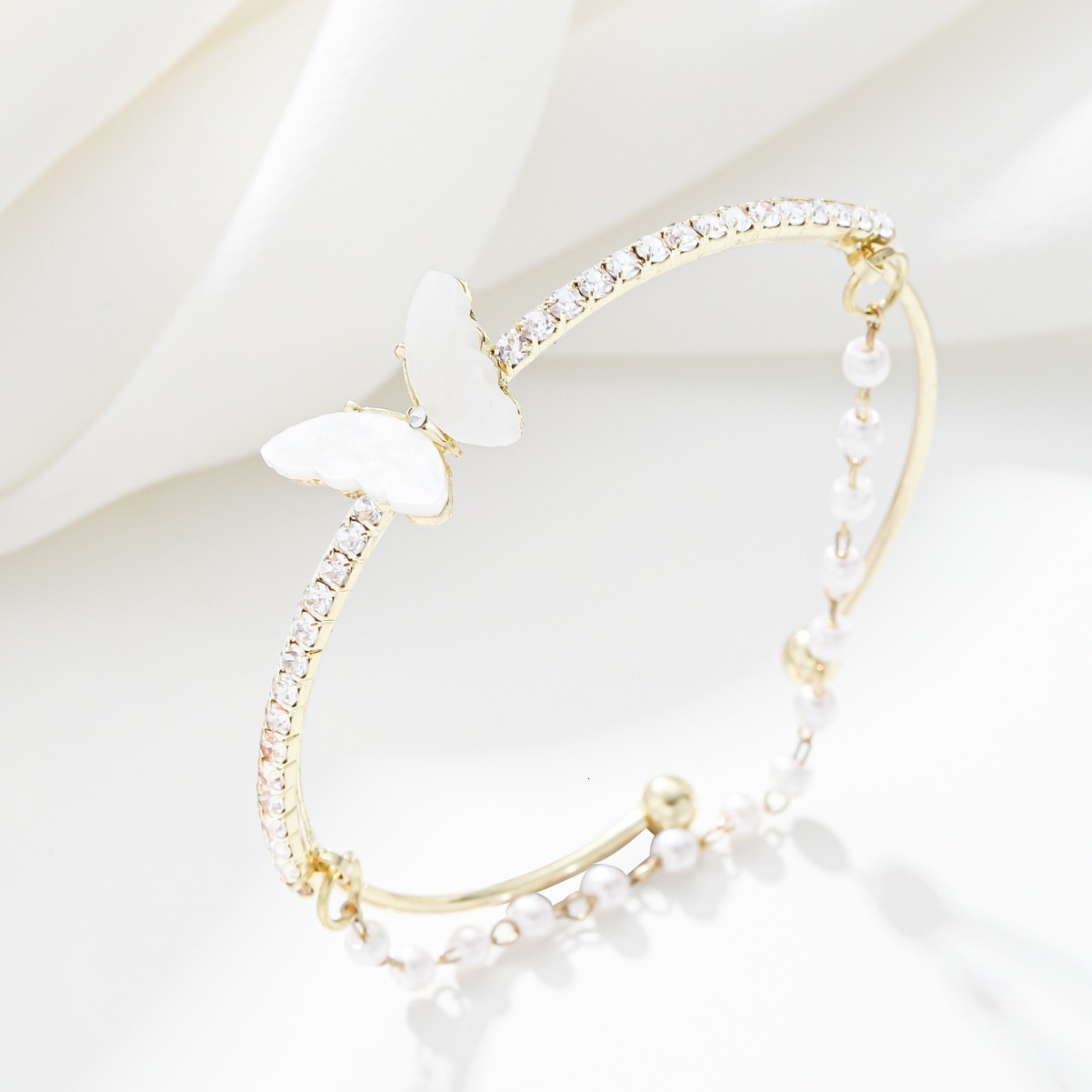 Korean Style Double Layer Ins Bracelet for Women, Unique Oil Drip Butterfly Inlaid Zircon Pearl Bracelet, Simple Versatile Hand Jewelry