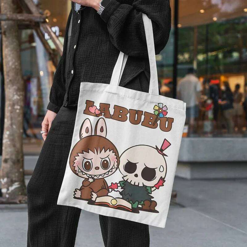 Labubu Canvas Female Cute Cartoon Shopping Handbag Casual Student Shoulder Bag The Monsters Crossbody Bags Girls Gift