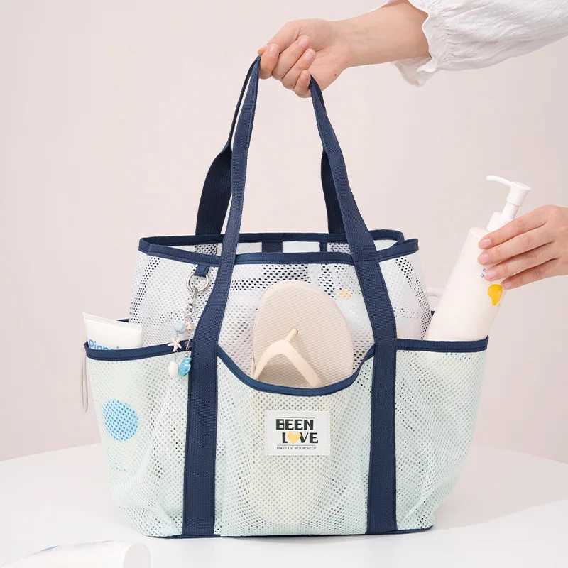 Handheld Mesh Beach Bag Breathable Large Capacity Storage Bag Swimming Toiletry Handbag INS Quick Dry Travel Shoder Bag B250618