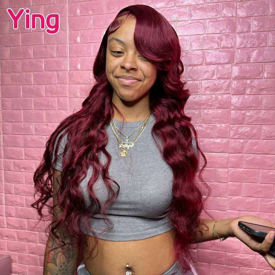34 36 Inch 200% Brazilian Bury Red Colored Body Wave 13x6 Human 5x5 Lace Closure Wig PrePlucked With Baby Hair