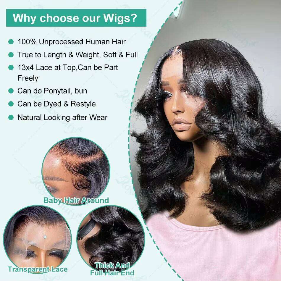 Brazilian 250% Short Bob 13x6 HD Transparent Front Body Wave 13x4 Lace Frontal Human Hair Wavys 5x5 Closure Wig For Women