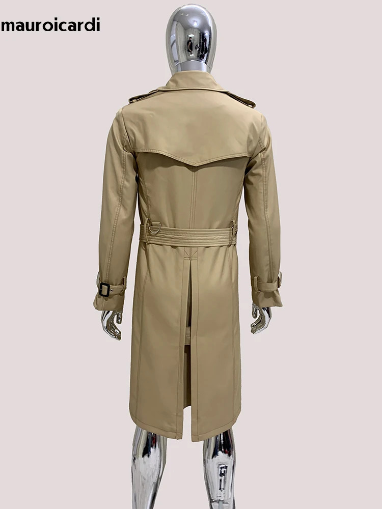 Mauroicardi Spring Autumn Long Khaki Trench Coat Men Double Breasted High Quality Chic European Clothes Overcoat 250618