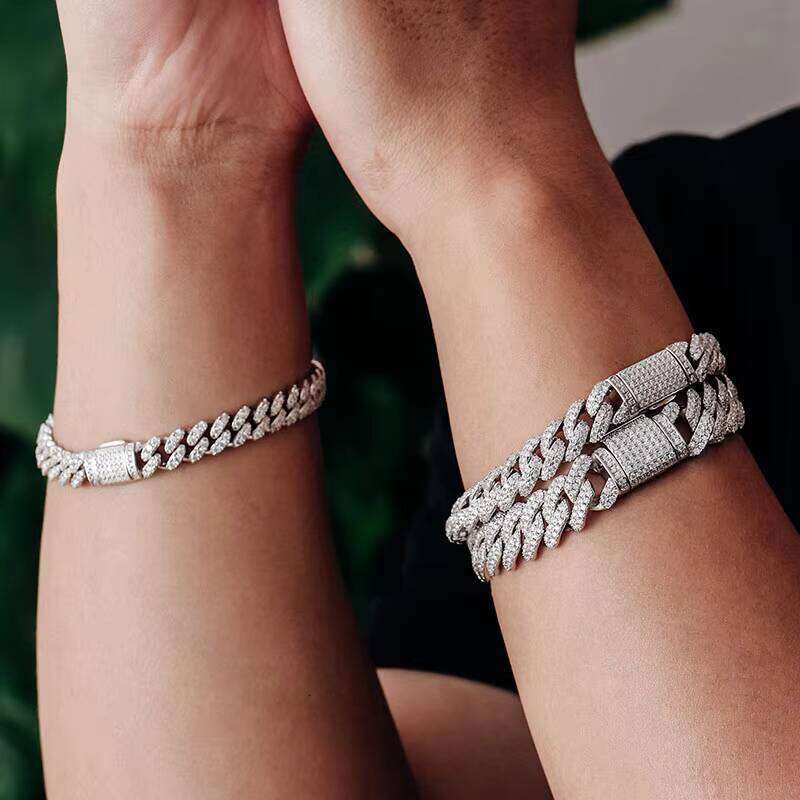 Sier 6mm 8mm Miami Bracelet Men Cuban Link Moissanite Chain Iced Out Jewelry