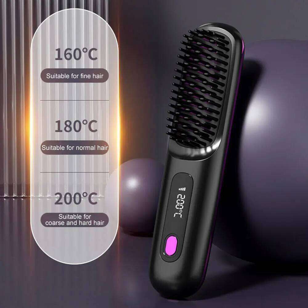 Cordless Straightener Anti-Scald Hair Comb 3 Temp Settings Portable Straightening Brush for Women
