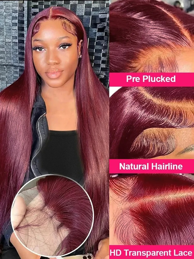 99j Burgundy Hd Human Hair Lace Frontal Wig 13x4 Brazilian Bone Straight Red Colored Lace Front Human Hair Wigs 30 40 Inch Synthetic For Women