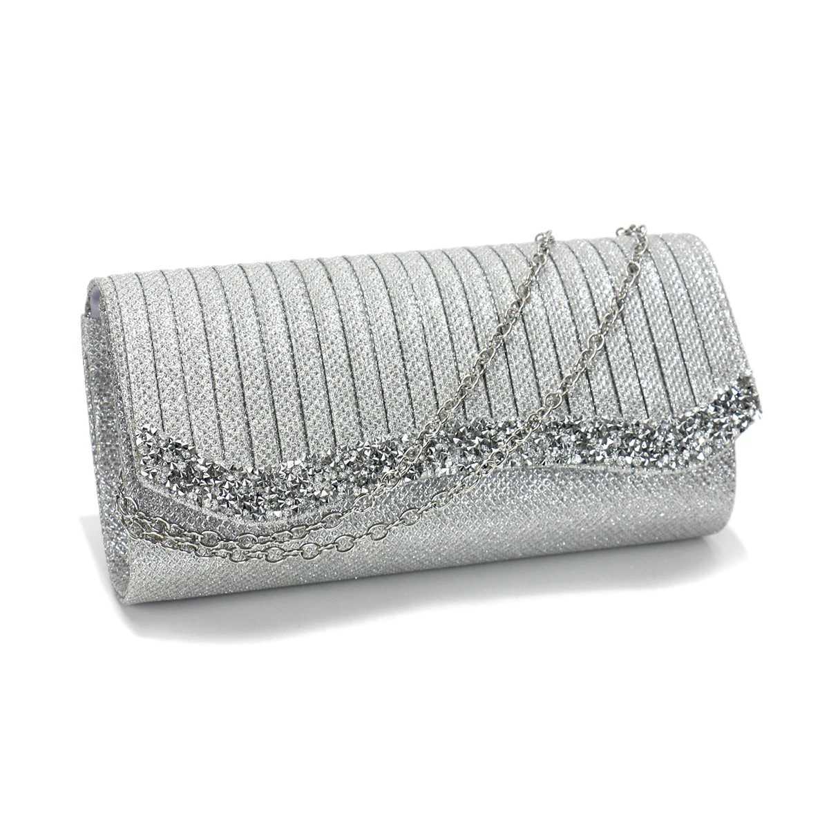 Black Color Rhinestones Women Evening Bags Sequins Glitter Clutch Bags Ruched Design Ladies Purse Z250618