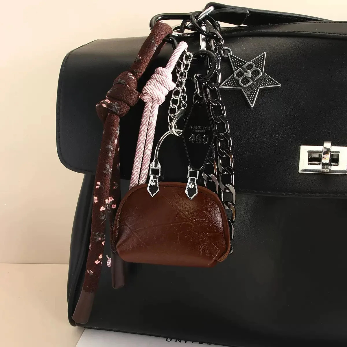 Girl Trendy Double hanging love heart lipstick Backpack decoration chain braided rope Key Chain Pendant 250618