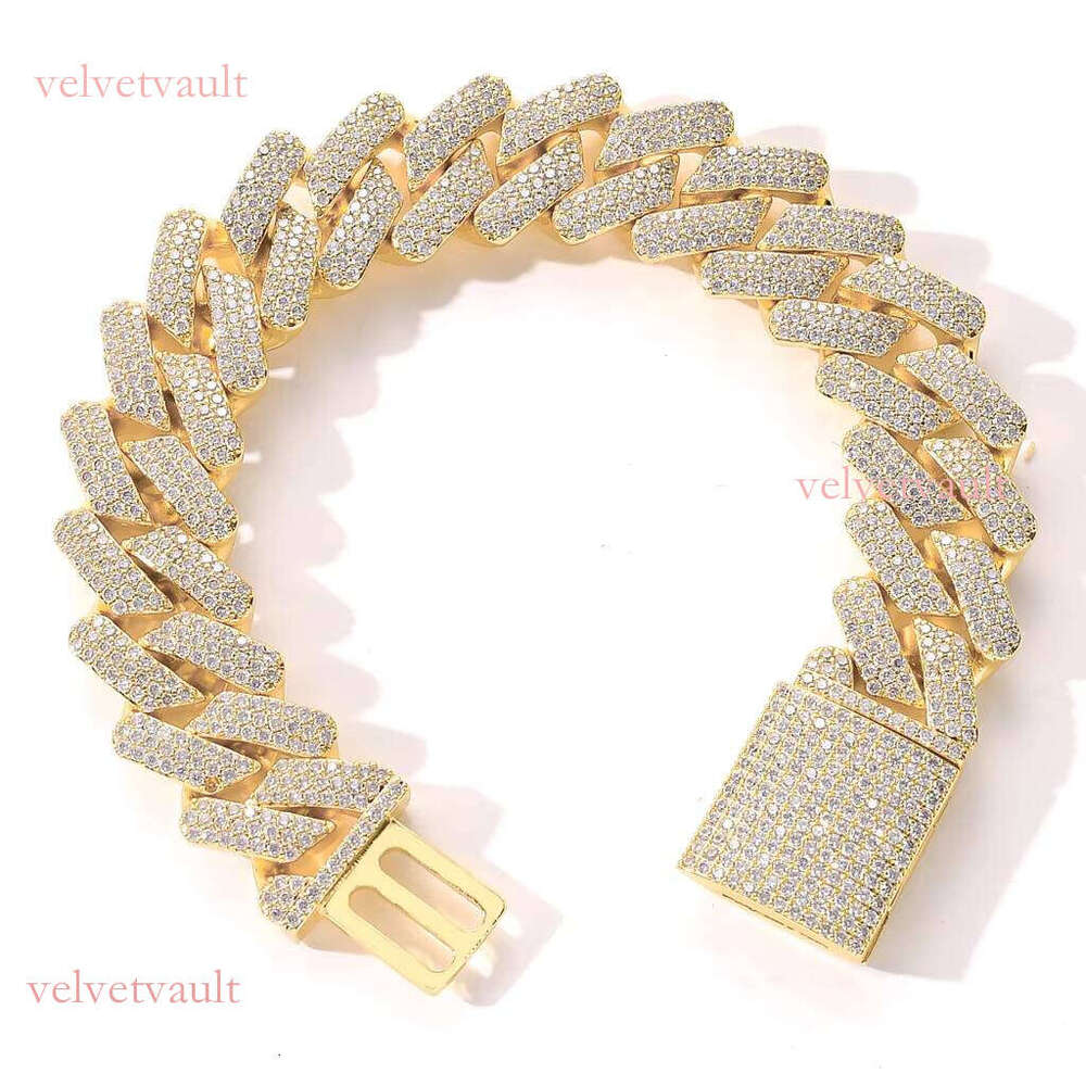 Hip-hop Men's Bracelet with Solid Cuban Chain 20mm Gold Plated Full Zircon Buckle for Parties