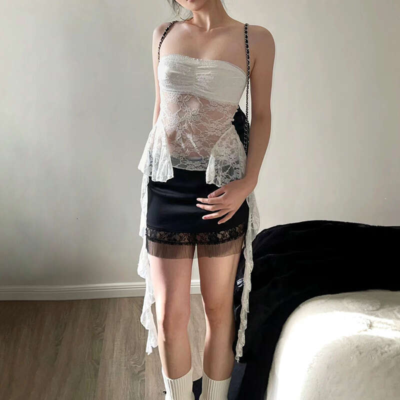 Spring New Women's Fashion Sexy Lace Tube Mesh Crop Top Vest B5