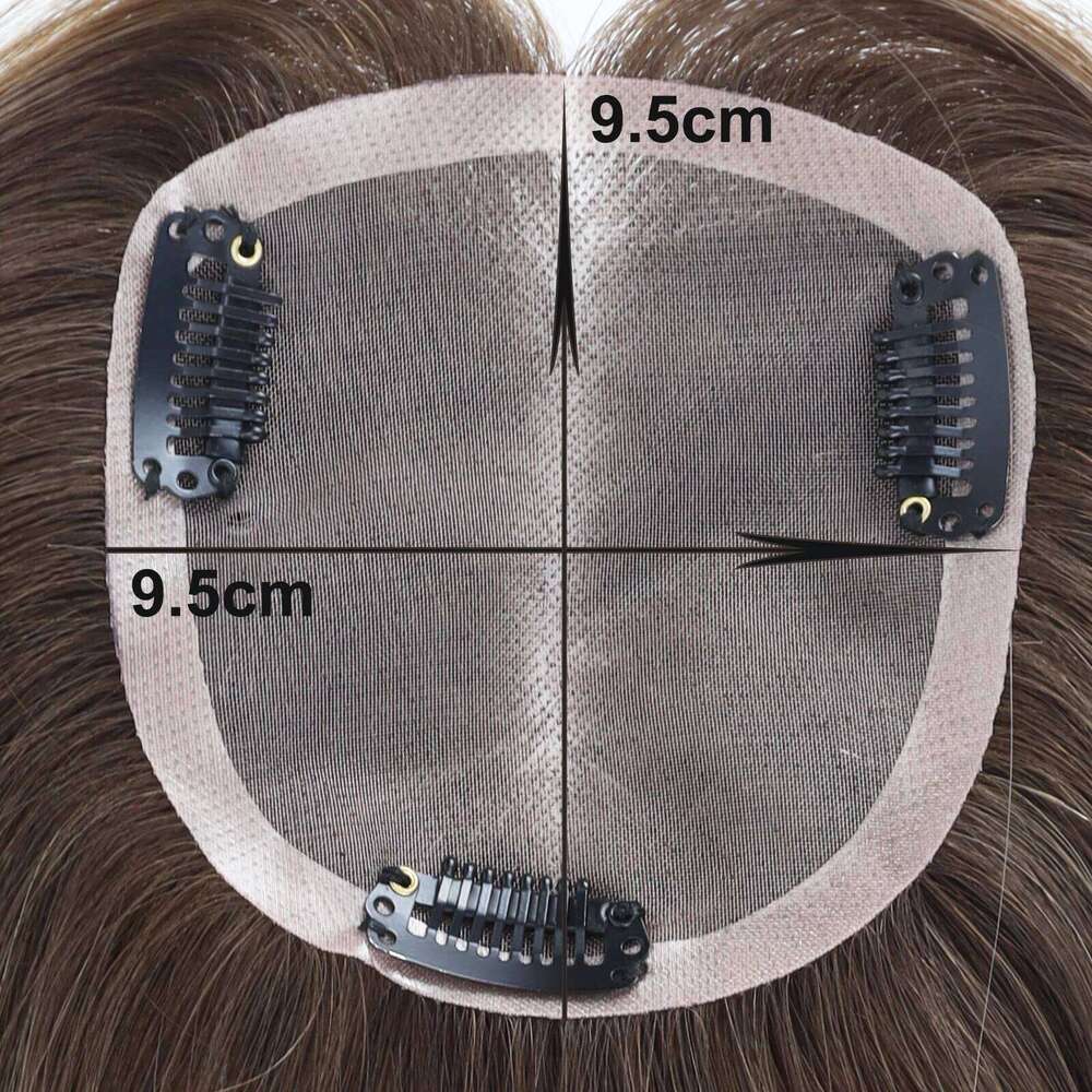 9.5X9.5cm Mono Base Topper for Women Real Remy Brazilian Human Hairpieces with Clips in 12" Ombre Highlight Summer Breathable