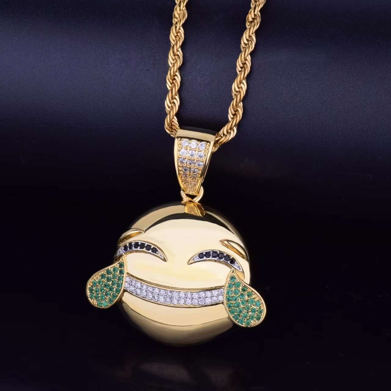 18K Gold Silver Funny Face Micro Pave Moissanite Pendant Necklace Hip Hop Style for Men Women