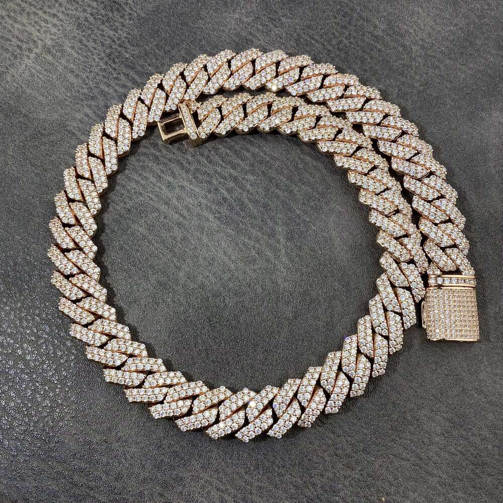 Man Hip Hop Jewelry Zircon Diamond Choker Necklace Gold Plated 14mm Prong Cuban Link Chain Bracelet for Women Men