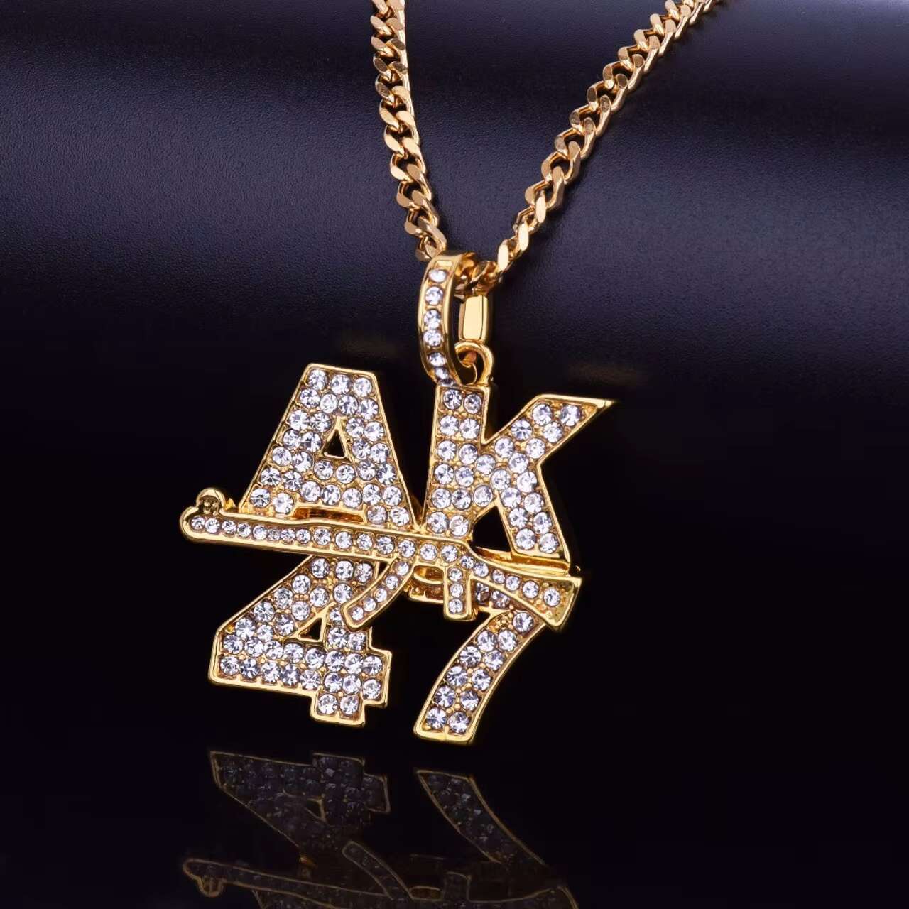 14k Gold and Silver Iced out Cuban Link AK 47 Pendant Moissanite Necklaces