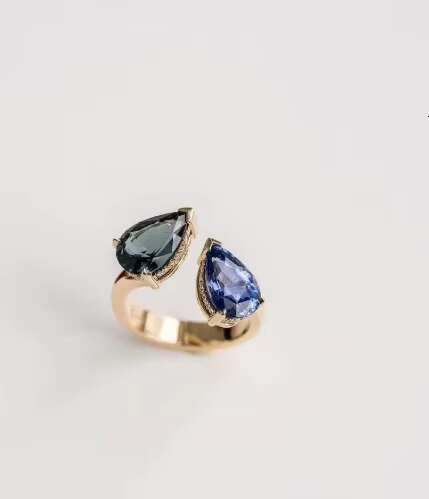 Toi Et Moi 4 Ct Two Pear Cut Moissanite Engagement Ring Blue and dark green Moissanite Engagement Ring Two Tone Ring