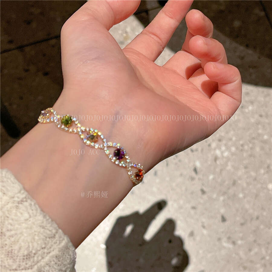 Light Style Colorful Zircon Bracelet 2023 Exquisite Circle Niche Versatile Pull Rope Hand Jewelry