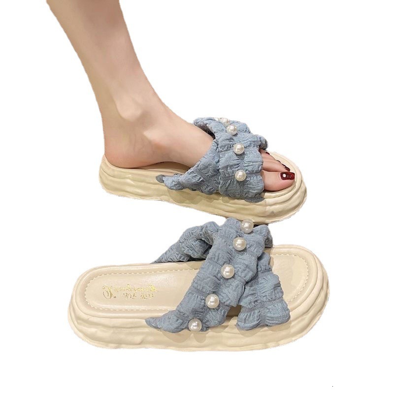 New Fairy Style Thick Bottom Dissolved Shoes Beach Women's Sandals Inlaid with Pearls Fashion Women's Slippers Designer Sandals