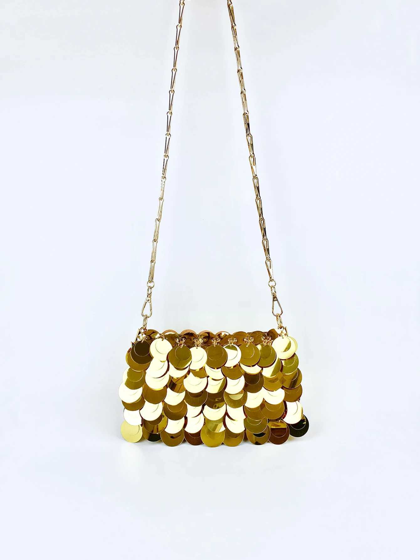 Trendy and cool gold glitter chain womens fashionable and simple texture horizontal square bag personalized bag Z250618