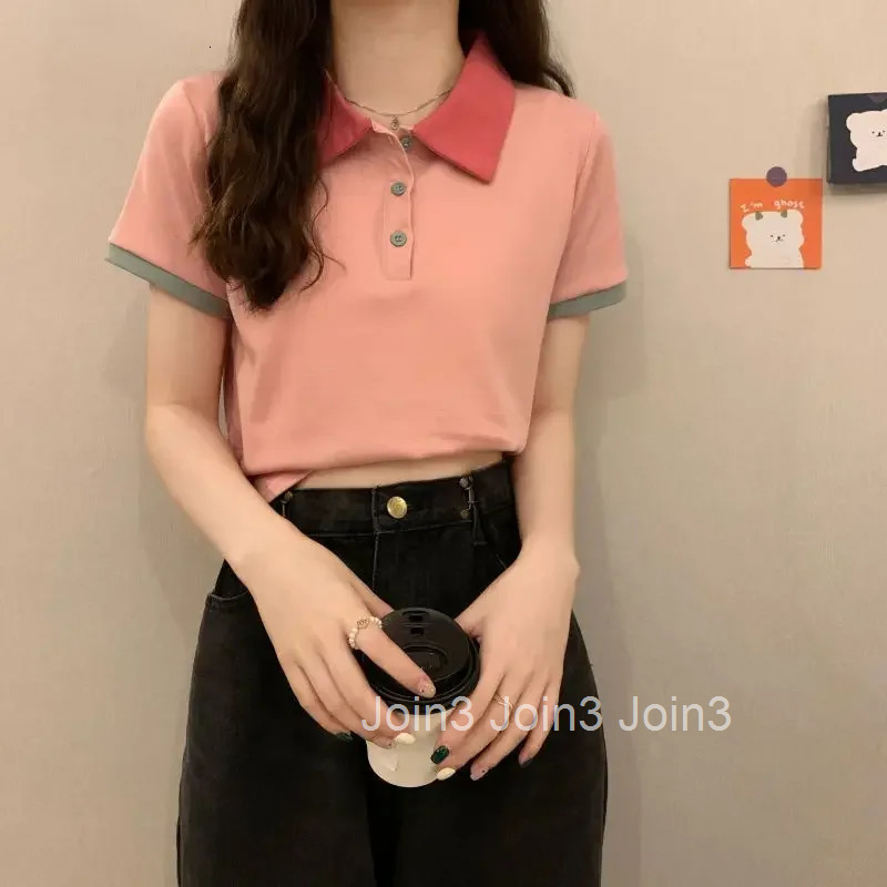 Slim Polo Neck T Shirt for Women Summer Outfit Woman Tshirt Womens Short Sleeve T-shirt Korean Clothing Polyester Trend 2025 In