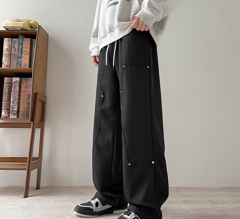 2025 Men's American Vintage Utility Pants - Loose Straight Wide-Leg Spring-Autumn New Arrival Casual Versatile Long Trousers