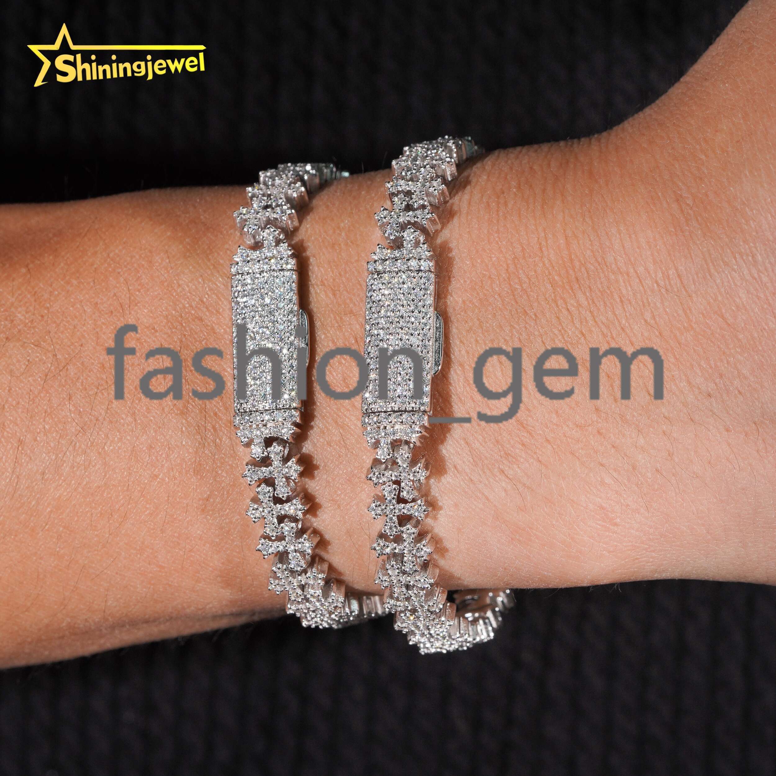 8mm Iced Out Moissanite Cross Bracelets in 925 Silver Micro Pave Diamond Cut Design Unique Custom for Couple