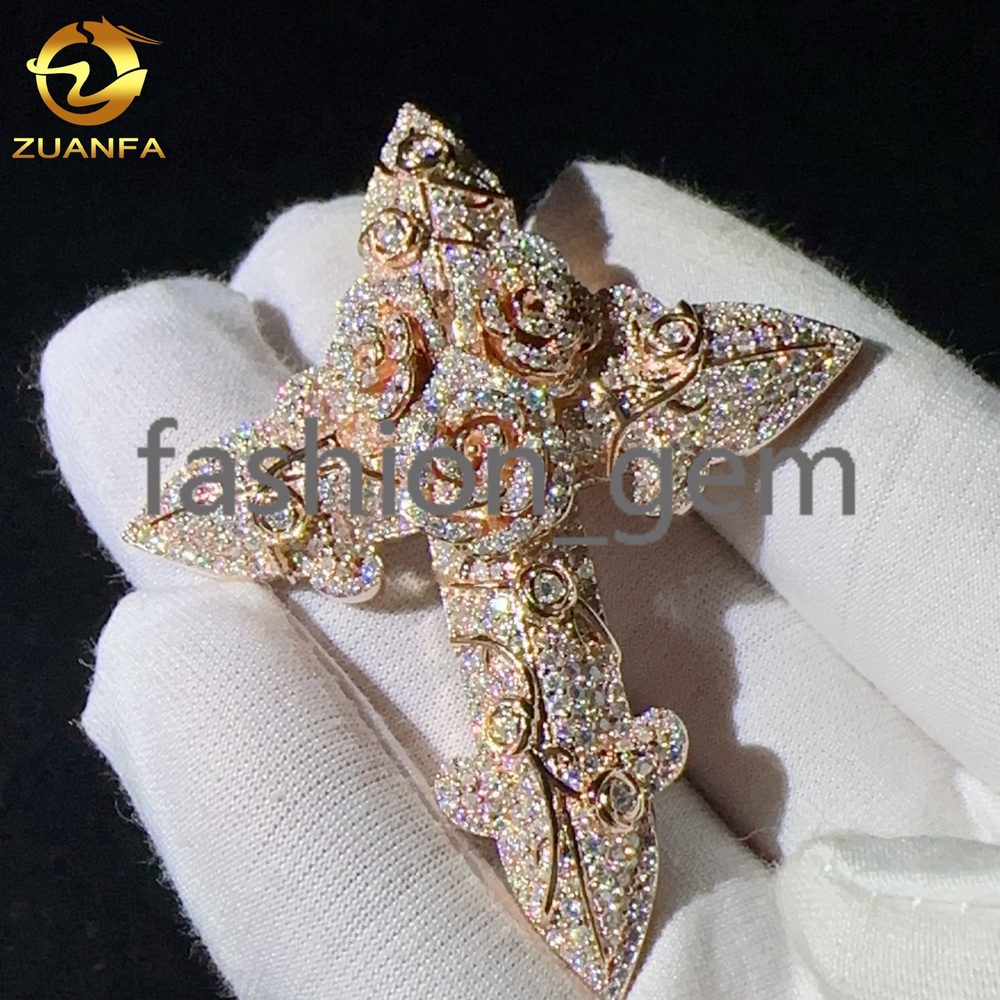 Custom Tennis Chain Pendant Sterling Silver 925 Vvs Moissanite Hip Hop Iced Out Jewelry Fashion Cross Pendant