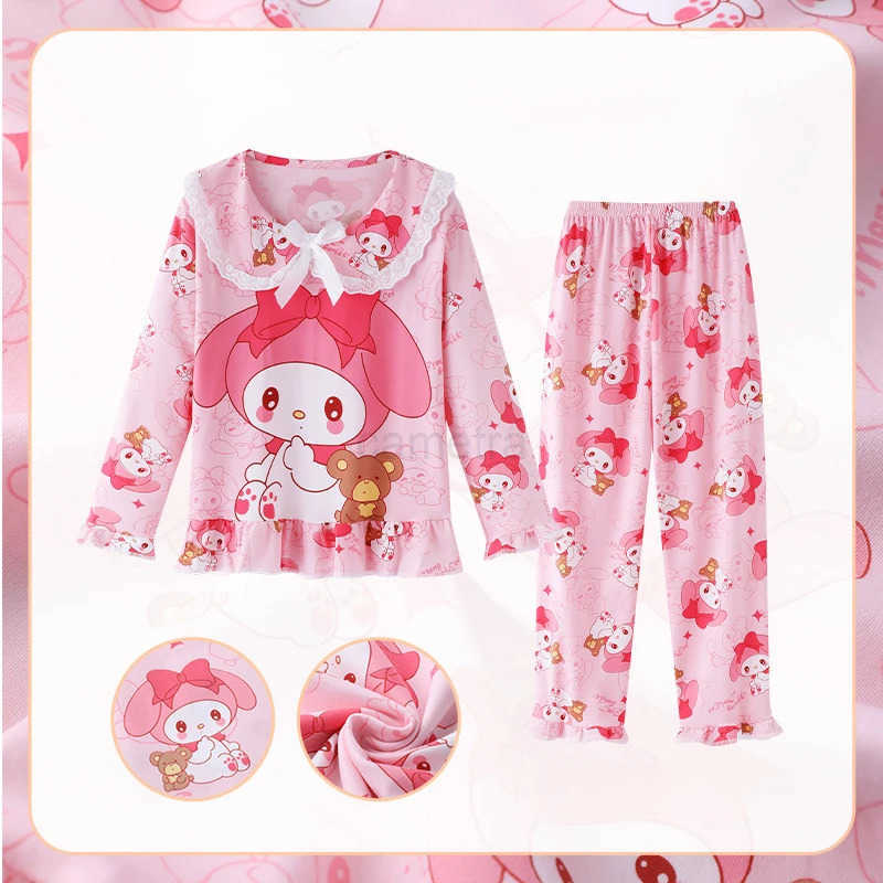 Sanrio Kawaii Sanrio Kids Pajama Sets Lace Bow Print Comfortable Children Sleepwear Suit Soft Loose Indoor Clothes Autumn Winter XJ250618XJ250618