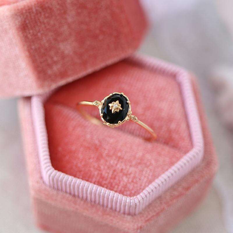 Arkado Same Style Inlaid Anti-Black Agate for Women Ins Light Luxury Niche Open Ring
