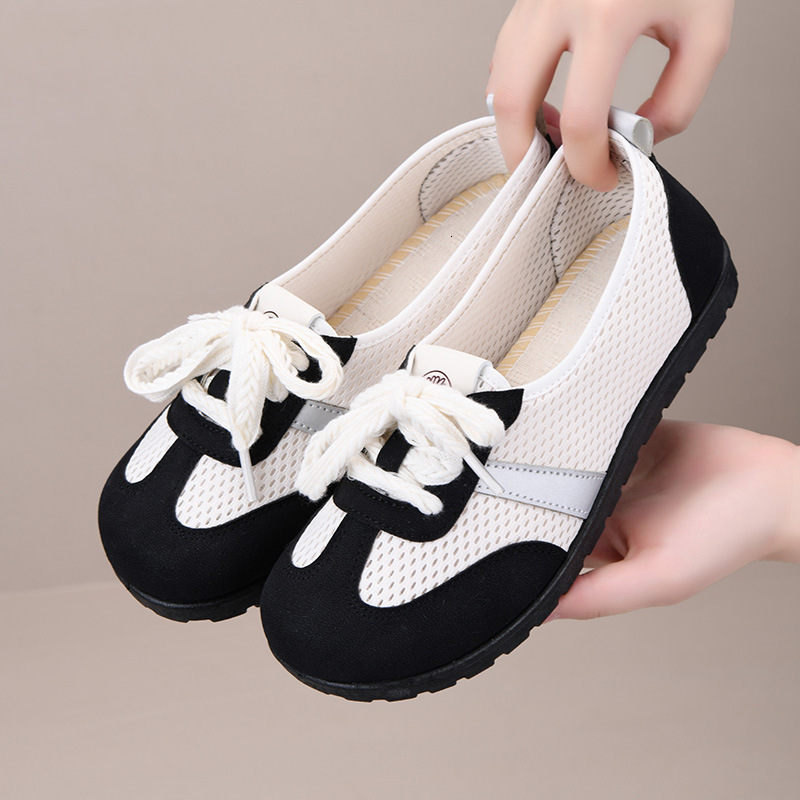 Summer Old Beijing Cloth for Women, Single Mesh Surface, Shallow Mouth, Agan Shoes, Comfortable and Versatile, Sports Mom German Training Shoes