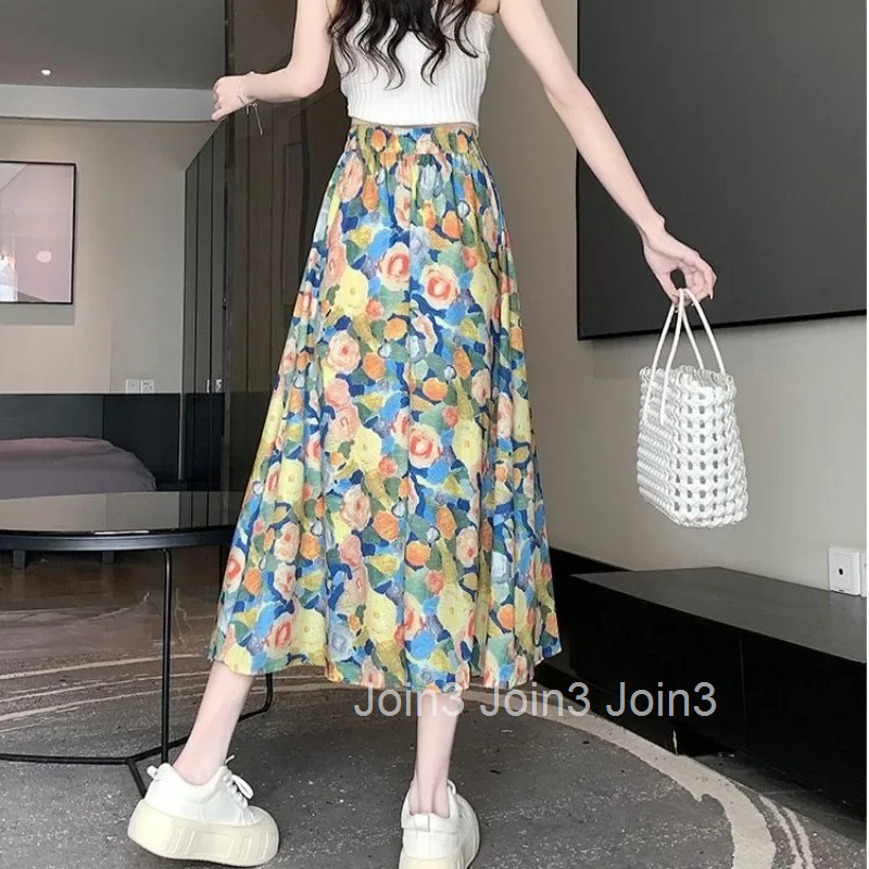 Chubby Midi Woman Skirt Floral Summer 2025 Cheap Stylish Modest New in Casual Aesthetic Vintage Trend V Y2k Skirts for Women