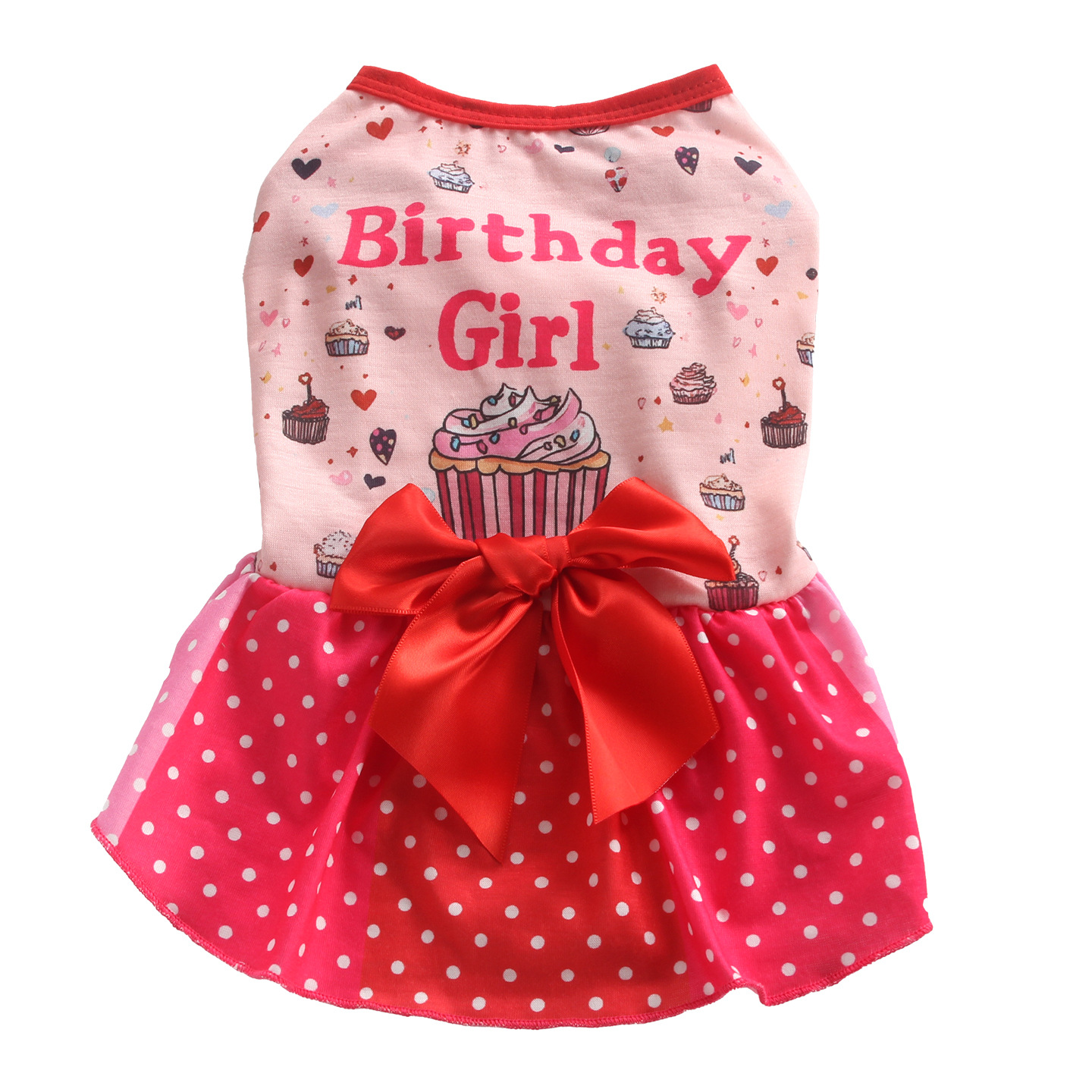 Happy Birthday Day Dog Birthday Dresses Pink Polka Dot Stripe Skirts for Small Dogs Clothes Holiday Pet Outfits with Bowtie Party Puppy Cats Apparel X