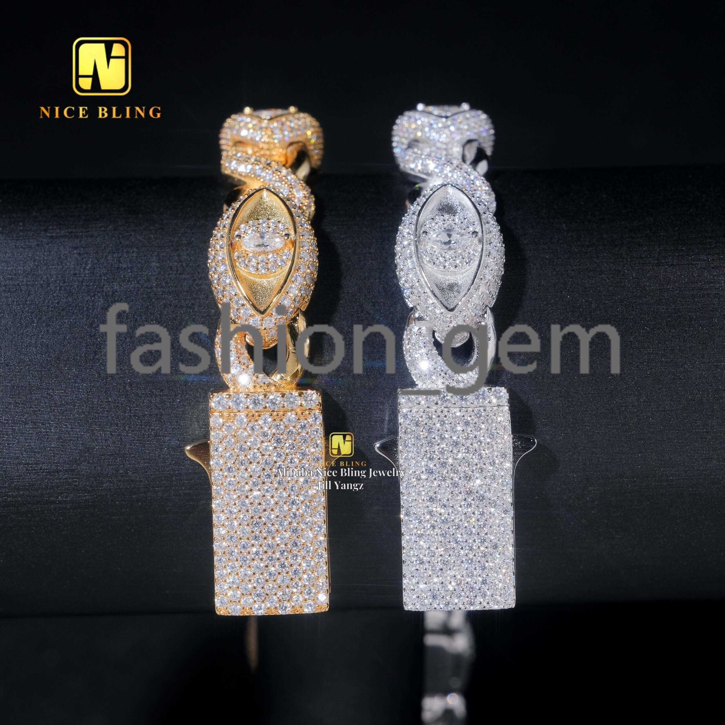 Trending Products Devil Eye Jewelry Moissanite Cuban Bracelet Marquise Snake Eyes Moissanite Cuban Link Chain