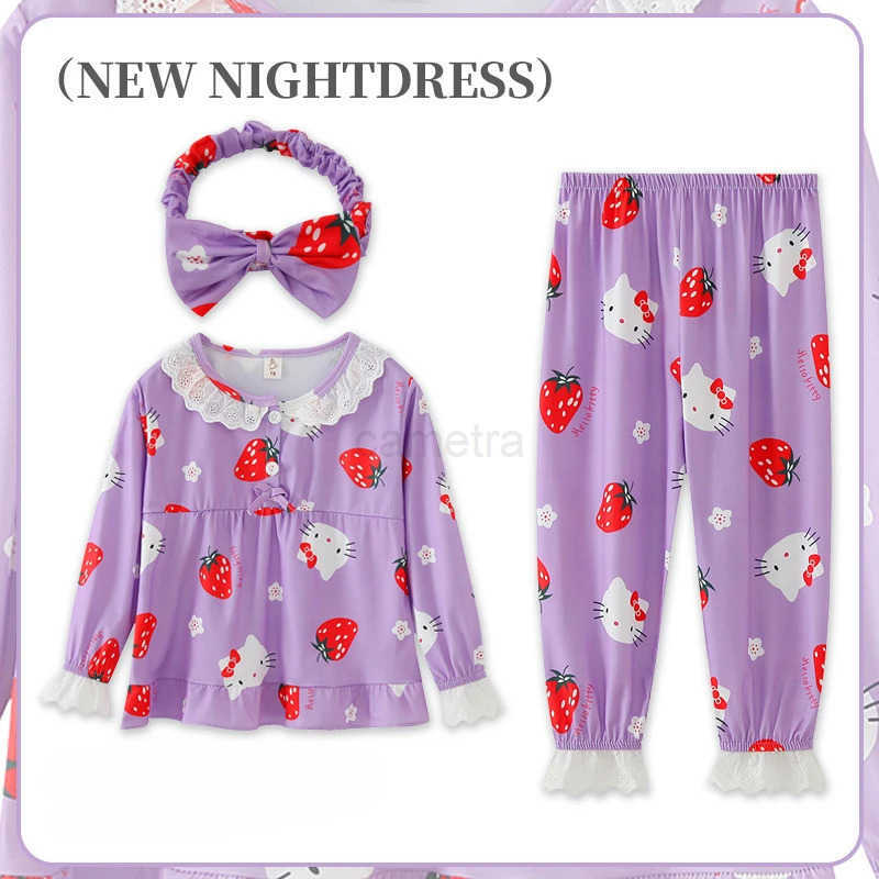 Sanrio Sanrio Girls Pajama Sets Causal Lace Trimmings Soft Comfortable Kids Night Clothes Set Beautiful Girl Breathable Indoor Costume XJ250618XJ25061