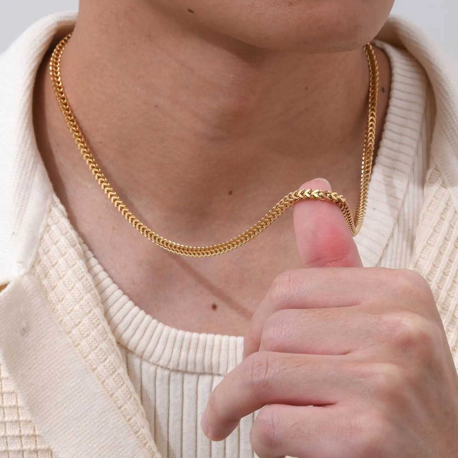 Vnox Punk Rock Foxtail Franco Chain Necklaces for Men Boys Gold Plated Stainless Steel Cuban Links Collar Cool Hippie Jewelry W250618