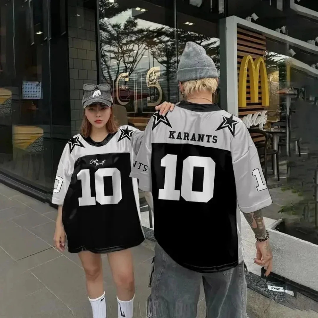 American High Street Hiphop Jersey Round Neck Loose Casual Versatile ShortSleeved Printed TShirt For Men And Women Summer Tee 250616