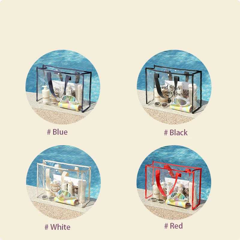 Large capacity swimming bag transparent visible handheld storage bag thick PVC waterproof w bag portable beach bag B250618