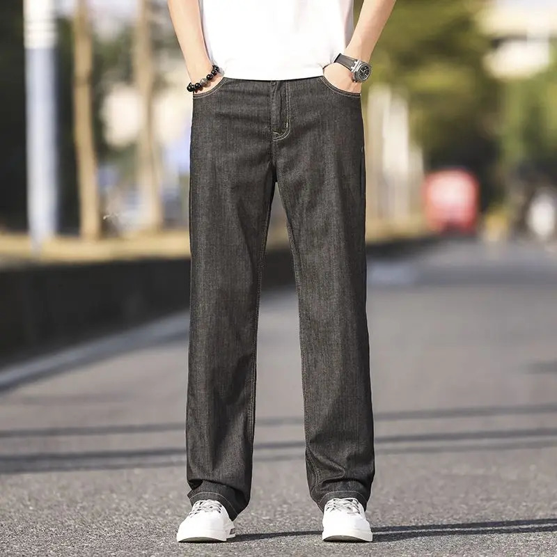Summer Thin Mens Elastic Cotton Jeans Fashion Blue Comfortable Business Straight Casual Pants Male Clothes Trousers jeans 250617