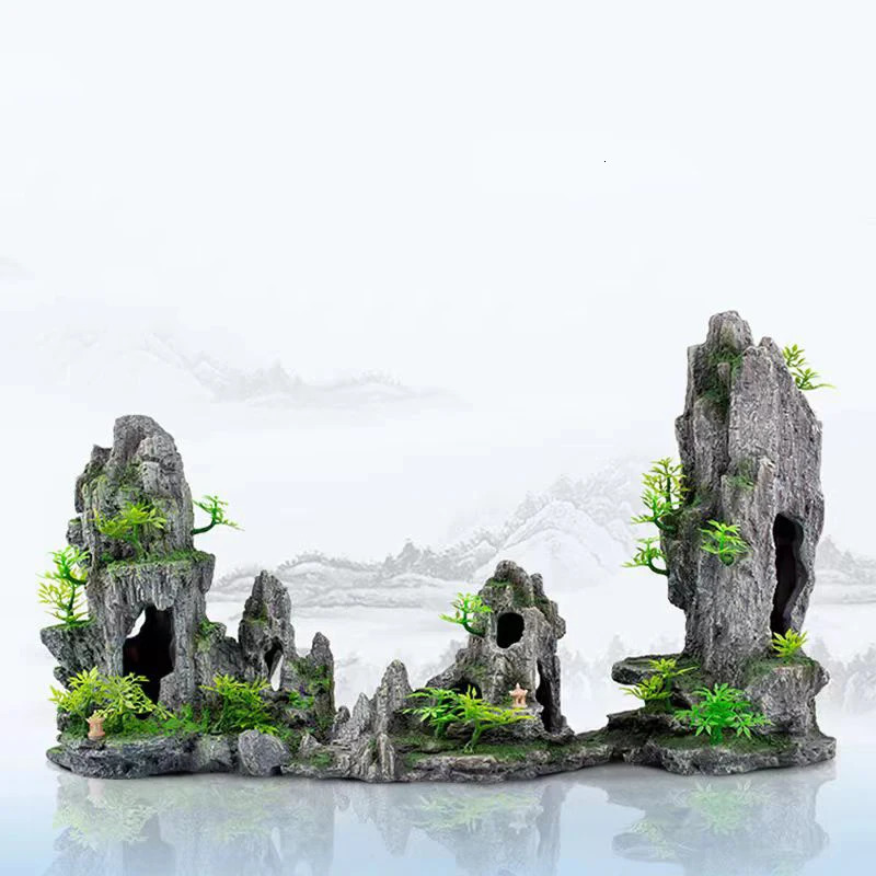 Resin Aquarium Rockery Mountain Decoration Artificial View Rock Cave Stone Tree Fish Tank Ornament Pet Supplies Home Decor 250613