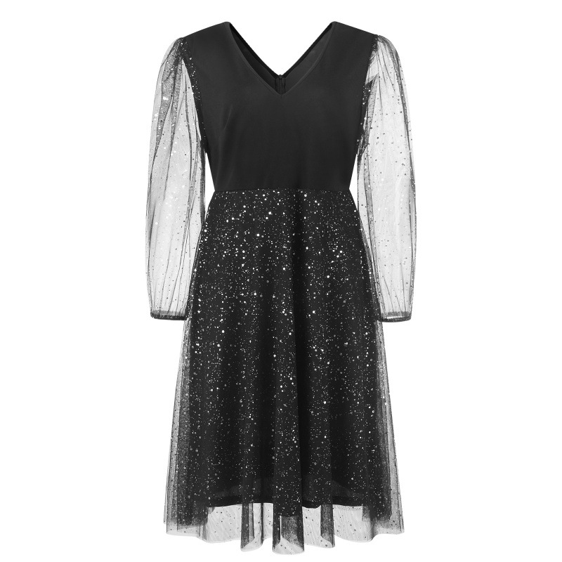 H617Spring and summer new intellectual women's clothing large size dress V-neck temperament slim polka dot high-end dress for women