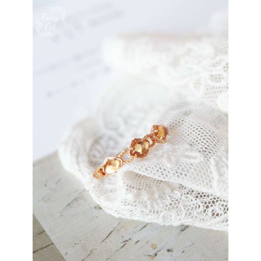 Honey Fruit Style High Imitation Natural Yellow Crystal Three Wealth-Attracting Fortune-Bringing Light Luxury High-End Ring