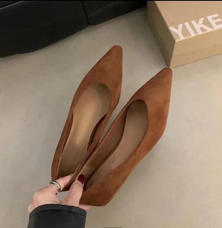 2025 New Slip-On Loafers for Women Versatile Autumn Winter Pointed Toe Brown Breathable Kitten Heels Low Heel High-End Feel ddmythur