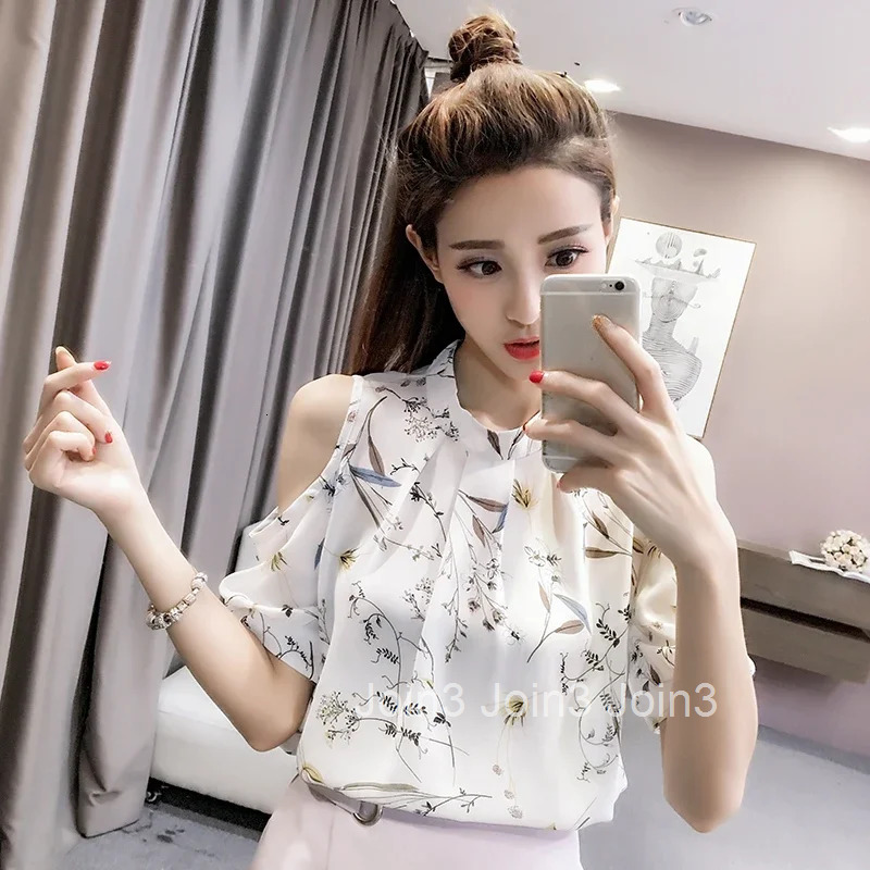 With Print Summer Floral Female Tops Off Shoulder Womens Shirt and Blouse Yellow New Collection 2025 High Quality Korea Stylish