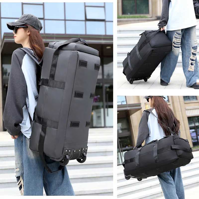 Foldable Wheeled Travel Bag Outdoor Camping Hiking Car Duffle Bags Luggage Moving Handbag Large Sport Fitness Storage Backpack W250618