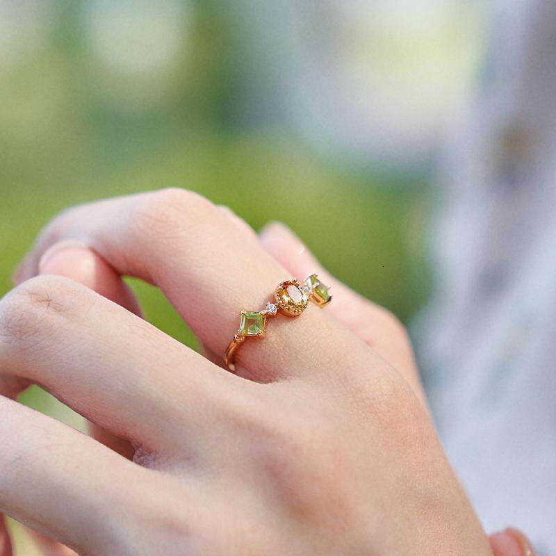 "Rapeseed Flower" Niche Design Anti-Yellow Crystal for Women Gold-Plated Simple Luxurious Ins Open Ring